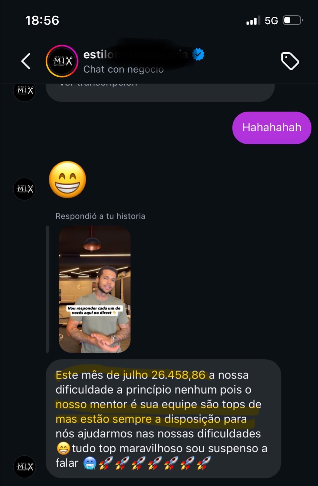 Barbearia relatando R$ 26.458,86 de faturamento no mês